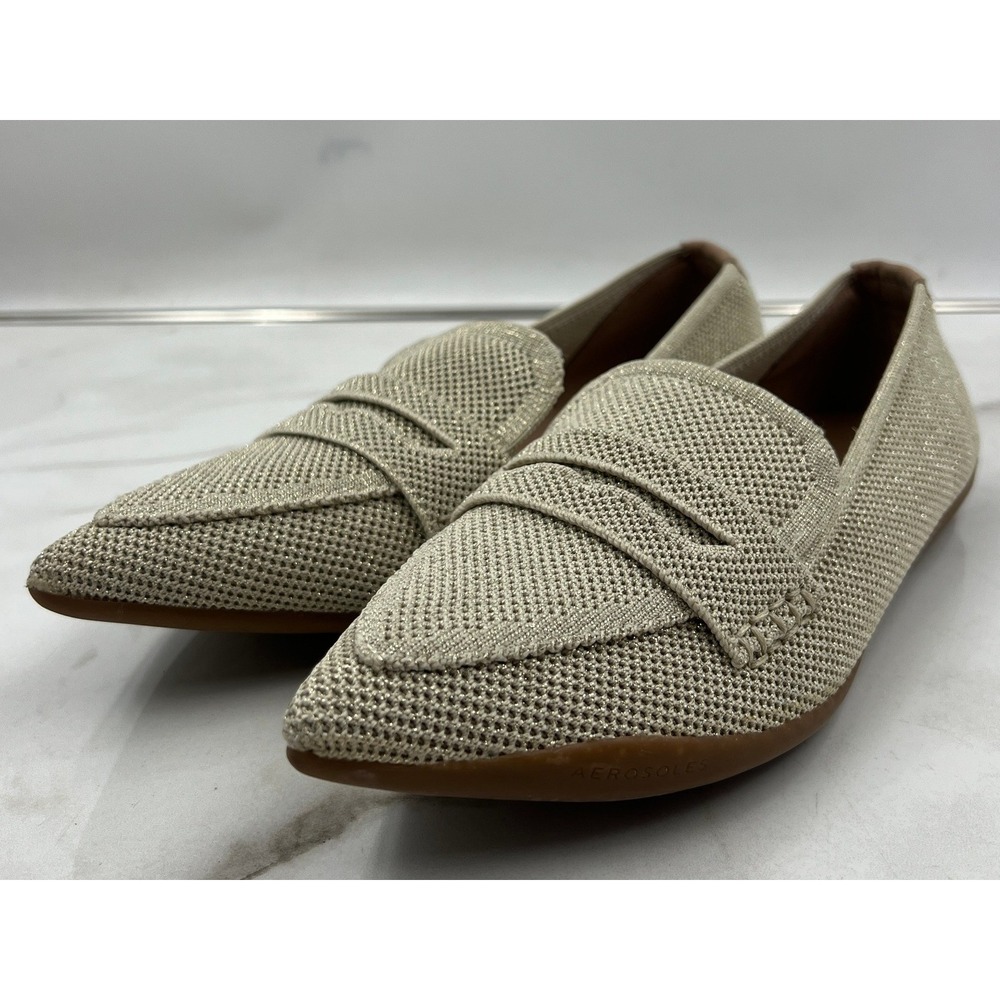 Aerosoles Loafers Flats Womens 8.5 Metallic Champagne Knit Pointed Toe Penny